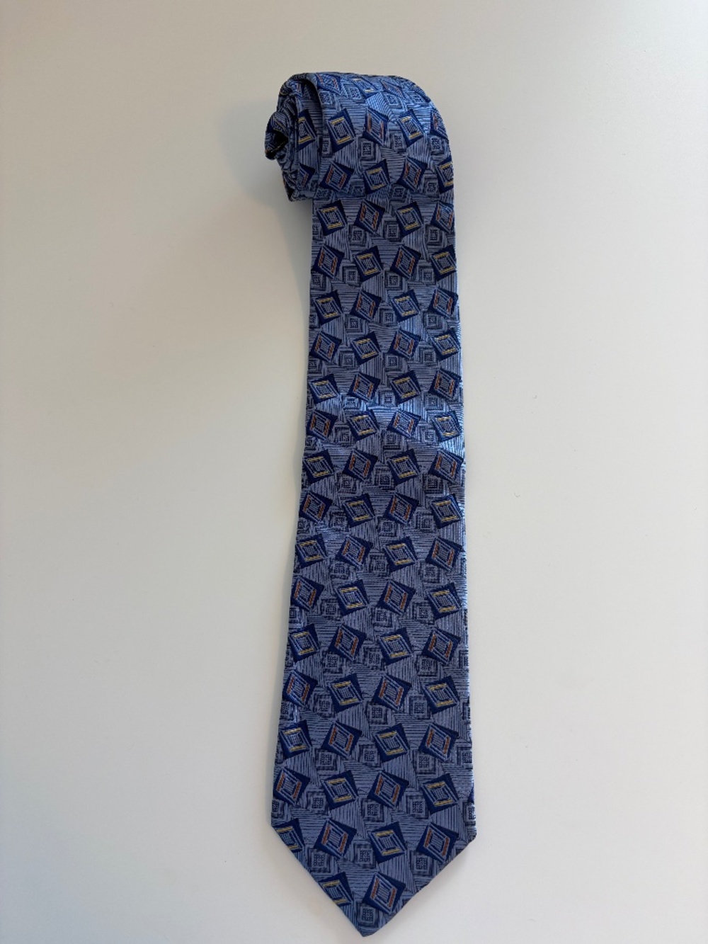 Harry Rosen Italy 100% Silk Blue Geometric Tie